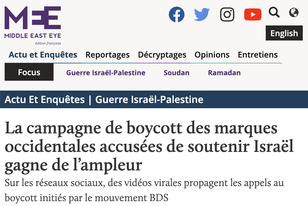 Presse: La campagne de boycott des marques occidentales accusées de soutenir Israël gagne de l’ampleur